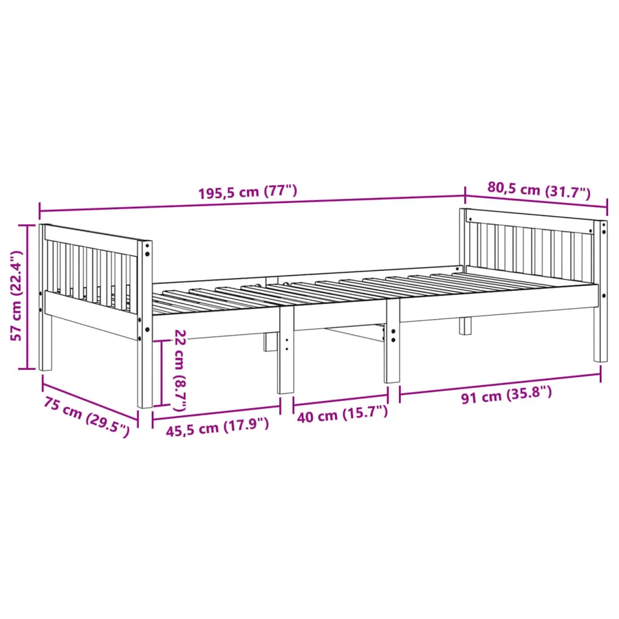 Lit pour enfants sans matelas cire marron 75x190 cm pin massif - 10