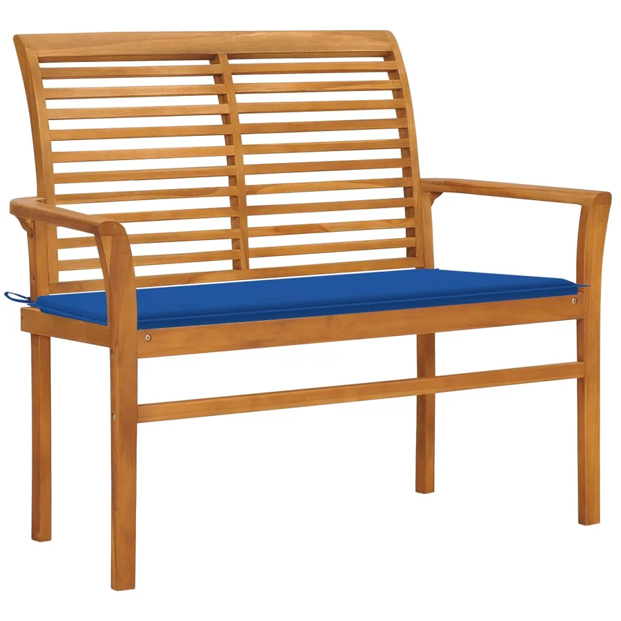Garden Bench and Royal Blue Cushion 112 cm Solid Teak Wood