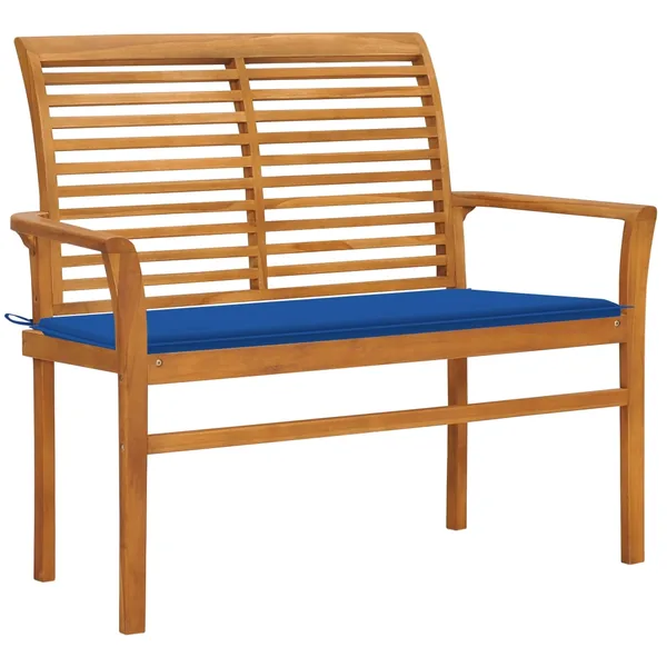 Garden Bench and Royal Blue Cushion 112 cm Solid Teak Wood