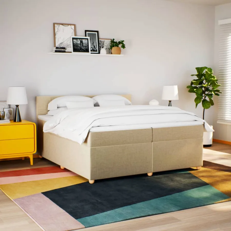 Sommier à lattes de lit avec matelas Crème 200x200 cm Tissu - 4