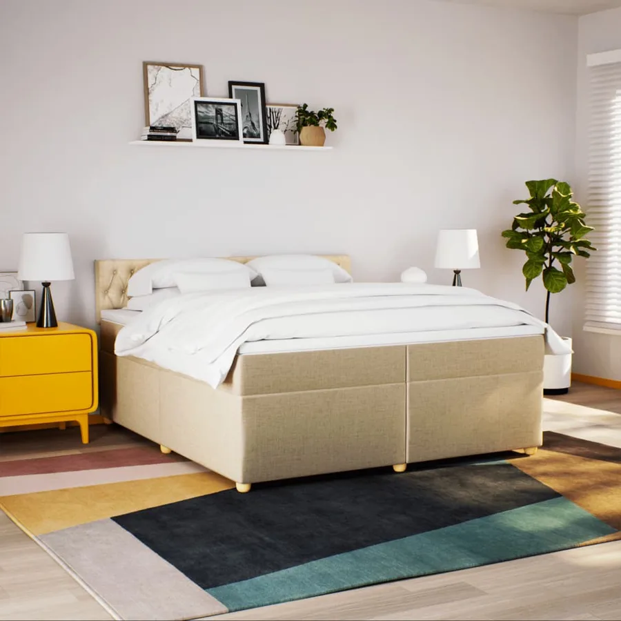 Sommier à lattes de lit avec matelas Crème 200x200 cm Tissu - 4