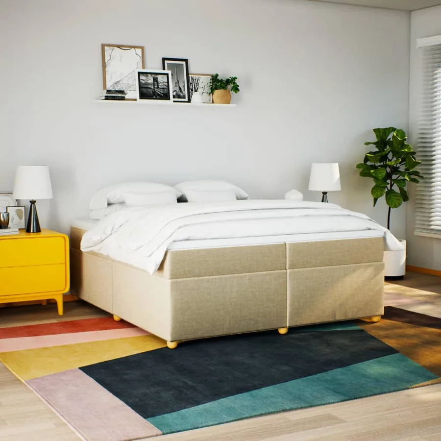 Sommier à lattes de lit avec matelas Crème 200x200 cm Tissu - 3