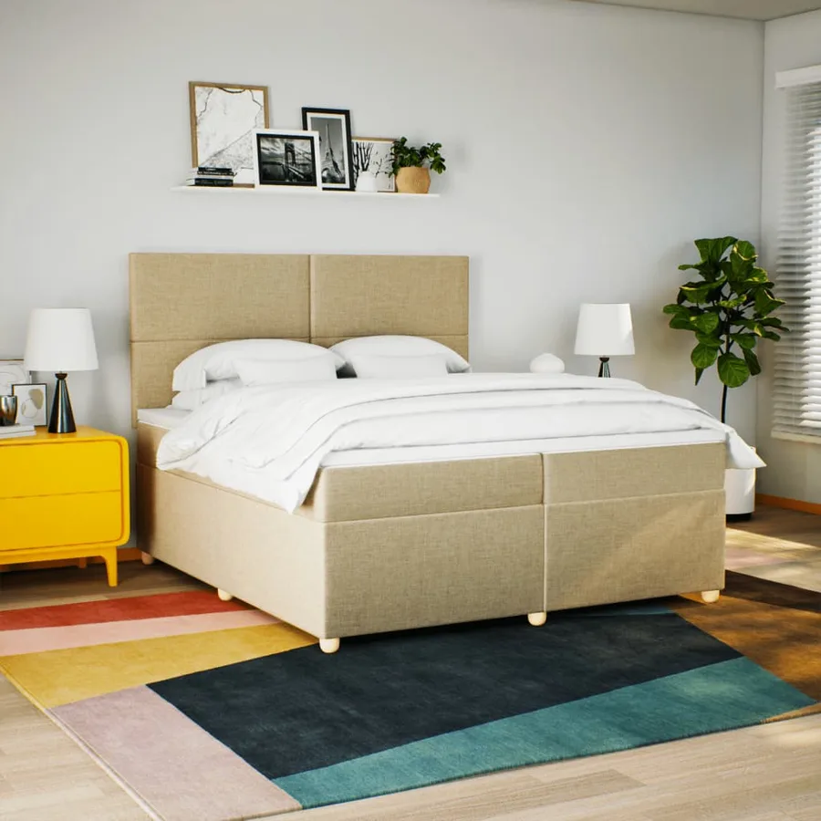 Sommier à lattes de lit avec matelas Crème 200x200 cm Tissu - 3