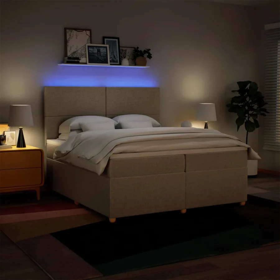 Sommier à lattes de lit avec matelas Crème 200x200 cm Tissu - 5