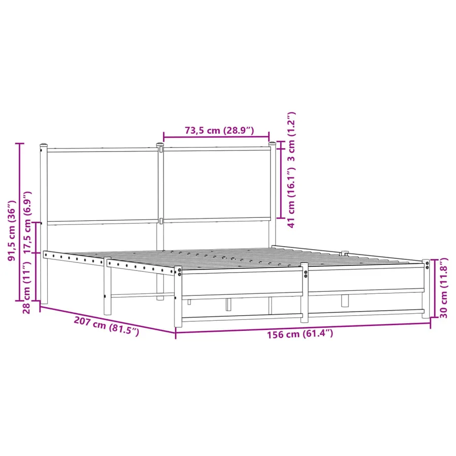 Cadre de lit en métal sans matelas chêne fumé 150x200 cm - 10