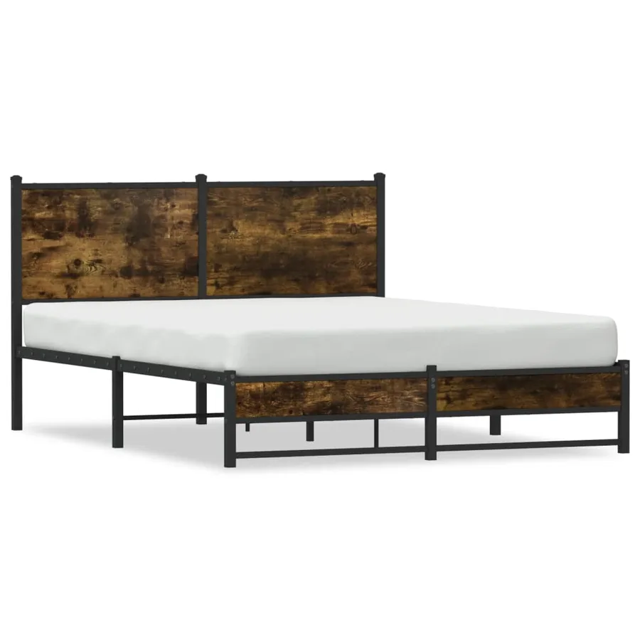 Cadre de lit en métal sans matelas chêne fumé 150x200 cm - 2