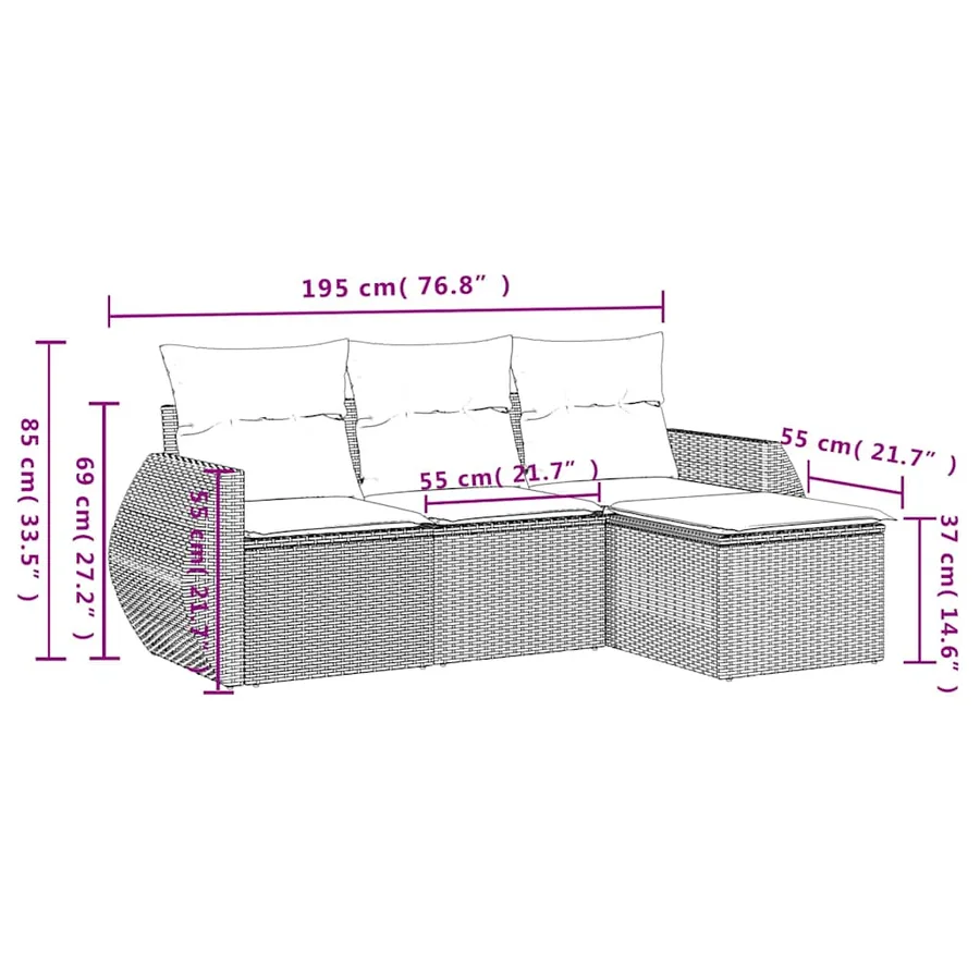 Salon de jardin 4 pcs avec coussins gris clair résine tressée - 7