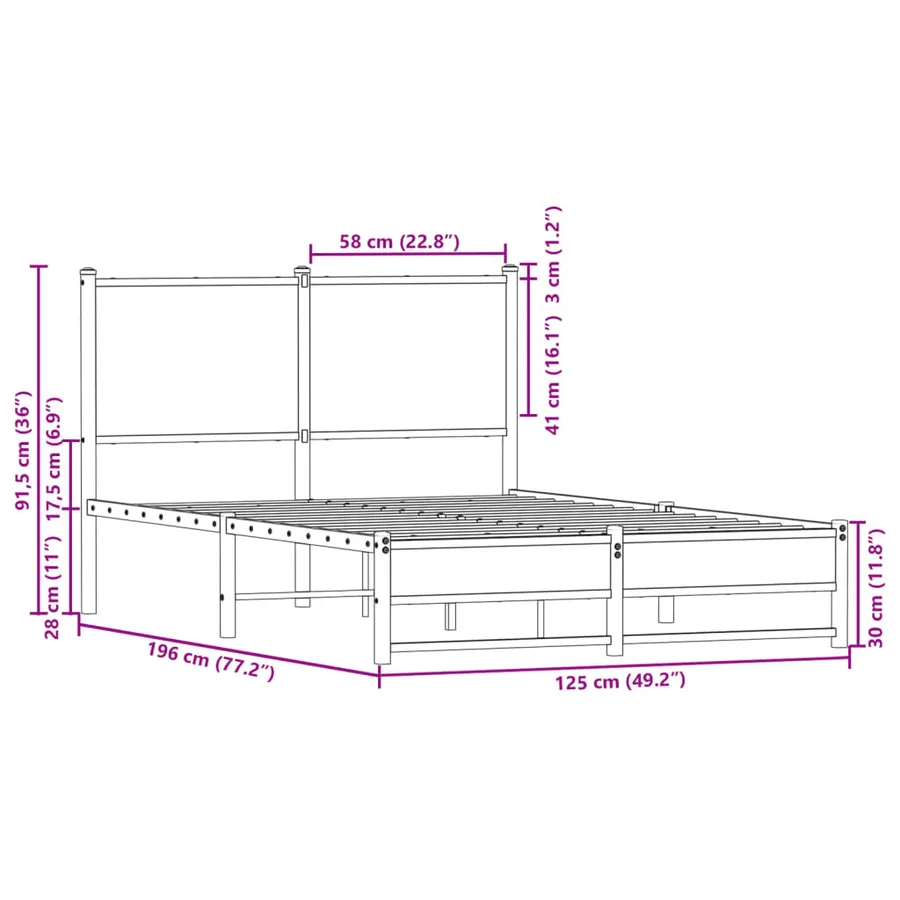 Cadre de lit en métal sans matelas chêne sonoma 120x190 cm - 10