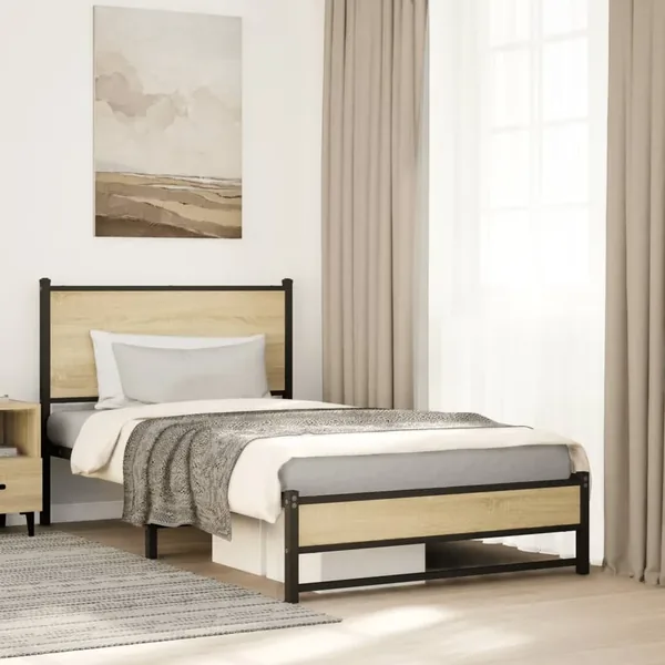 Cadre de lit en métal sans matelas chêne sonoma 100x200 cm