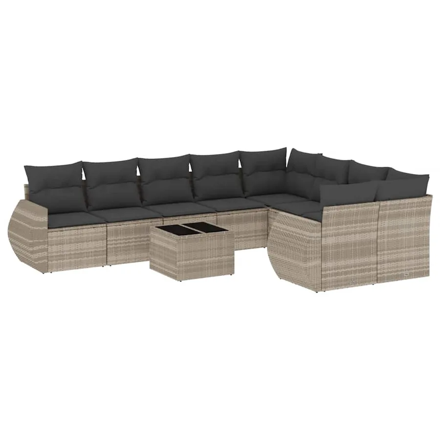 Salon de jardin avec coussins 10 pcs gris clair résine tressée - 2