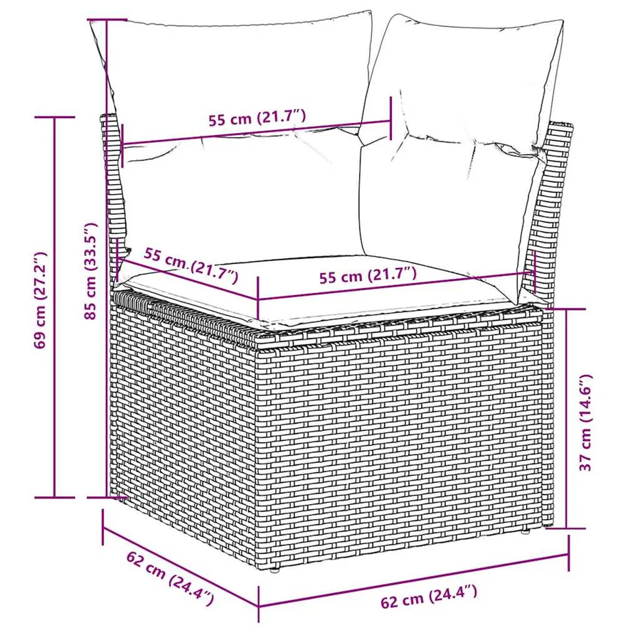 Salon de jardin avec coussins 7 pcs gris clair résine tressée - 15