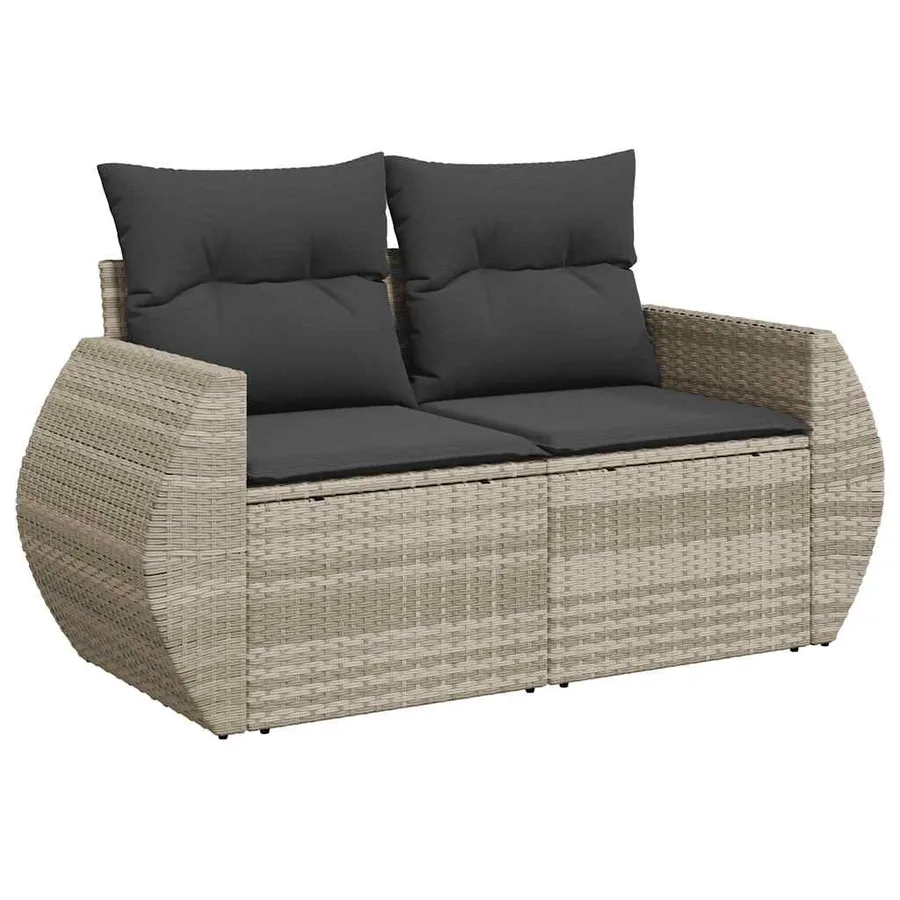 Salon de jardin 9 pcs avec coussins gris clair résine tressée - 4