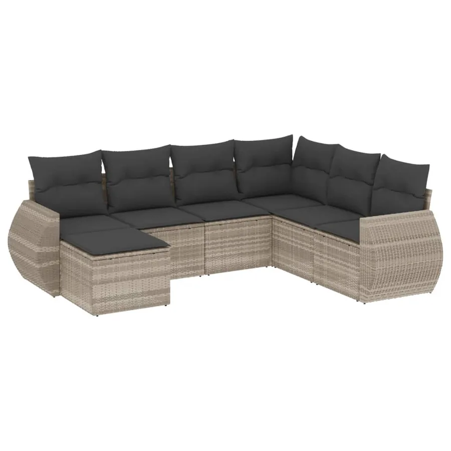 Salon de jardin avec coussins 7 pcs gris clair résine tressée - 2