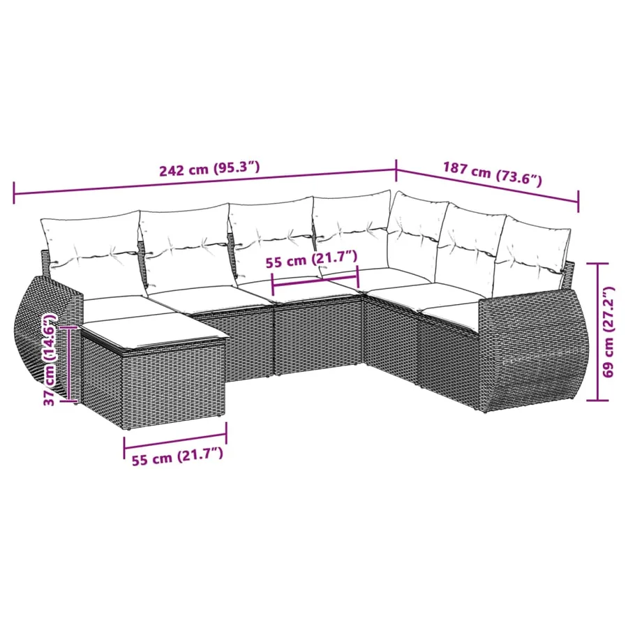 Salon de jardin avec coussins 7 pcs gris clair résine tressée - 8
