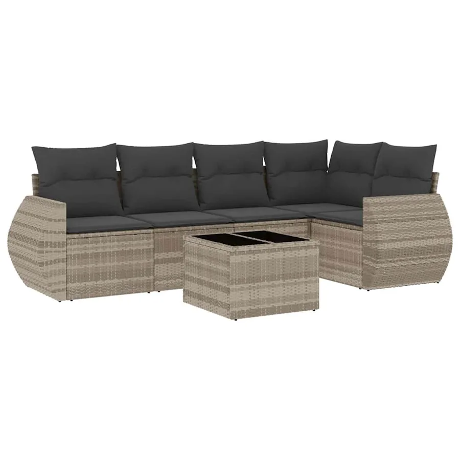 Salon de jardin 6 pcs avec coussins gris clair résine tressée - 2