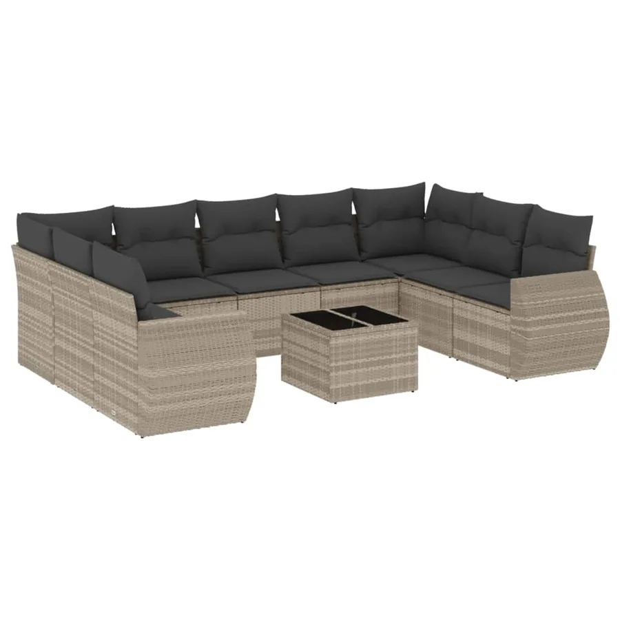 Salon de jardin avec coussins 10 pcs gris clair résine tressée - 2