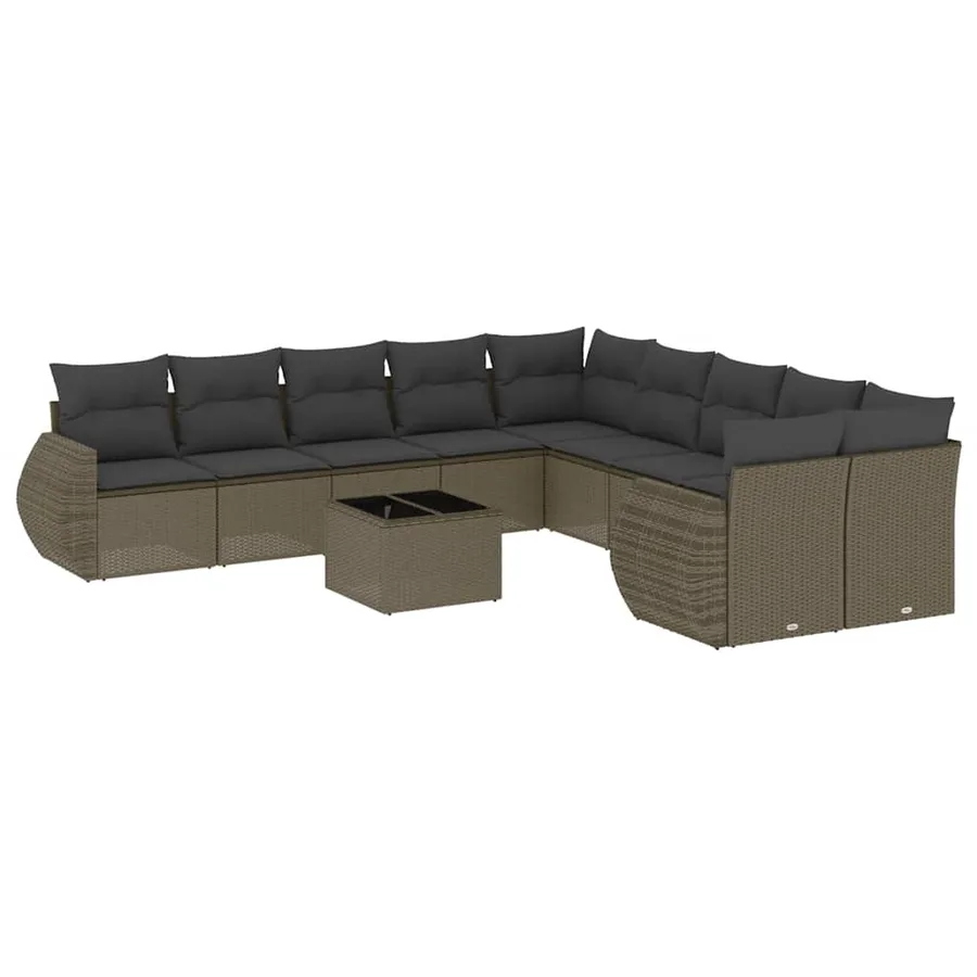 Salon de jardin 11 pcs avec coussins gris clair résine tressée - 2