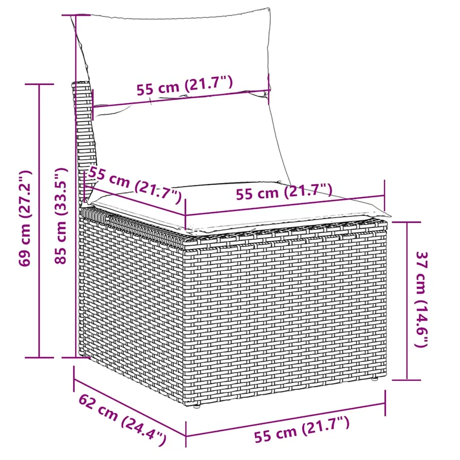 Salon de jardin 6 pcs avec coussins gris clair résine tressée - 10