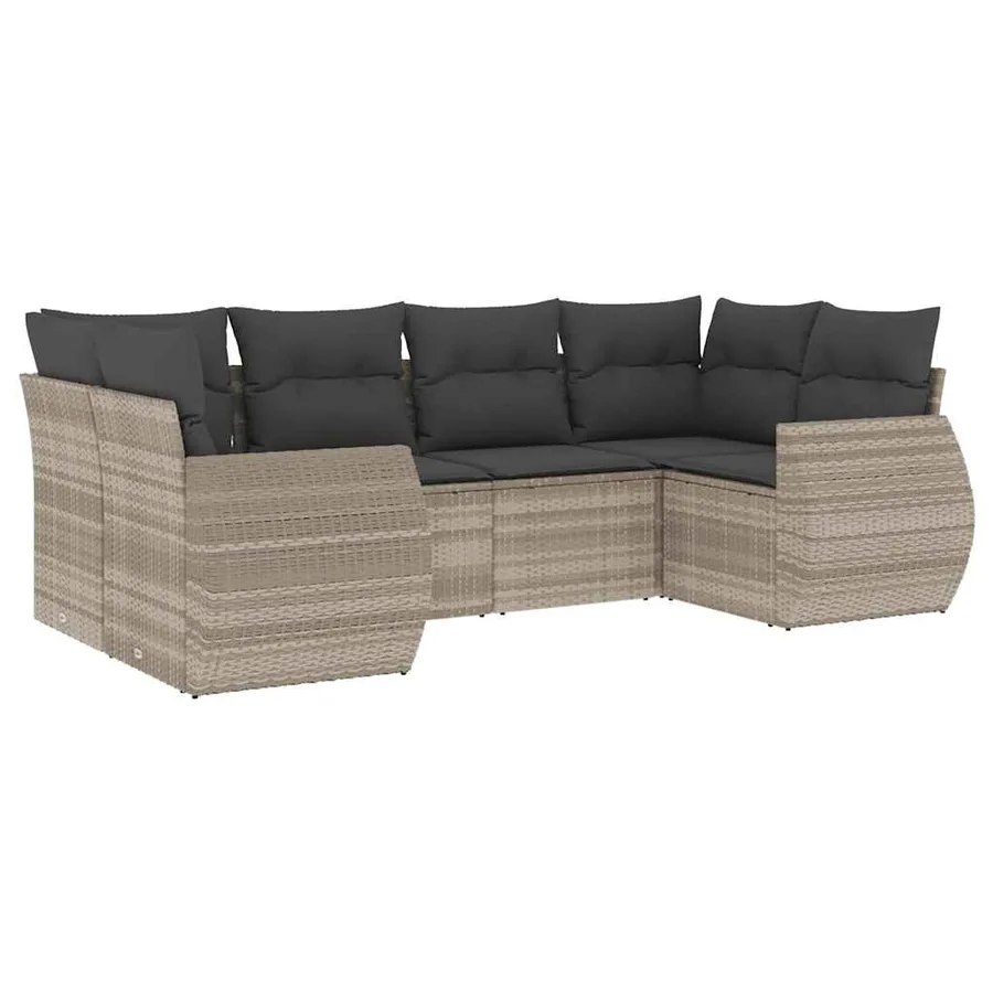 Salon de jardin 6 pcs avec coussins gris clair résine tressée - 2