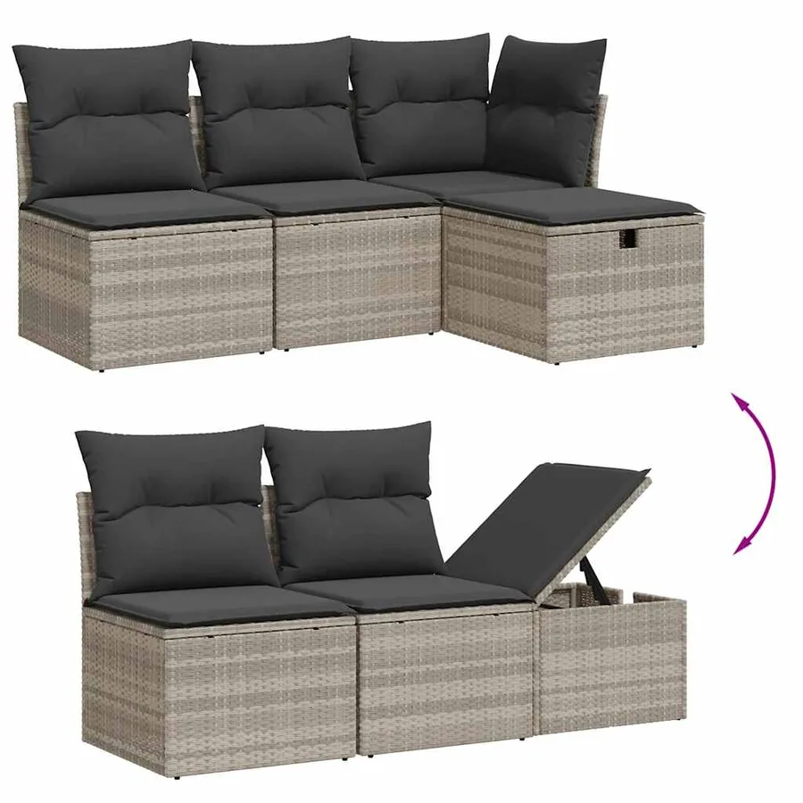 Salon de jardin 6 pcs avec coussins gris clair résine tressée - 9