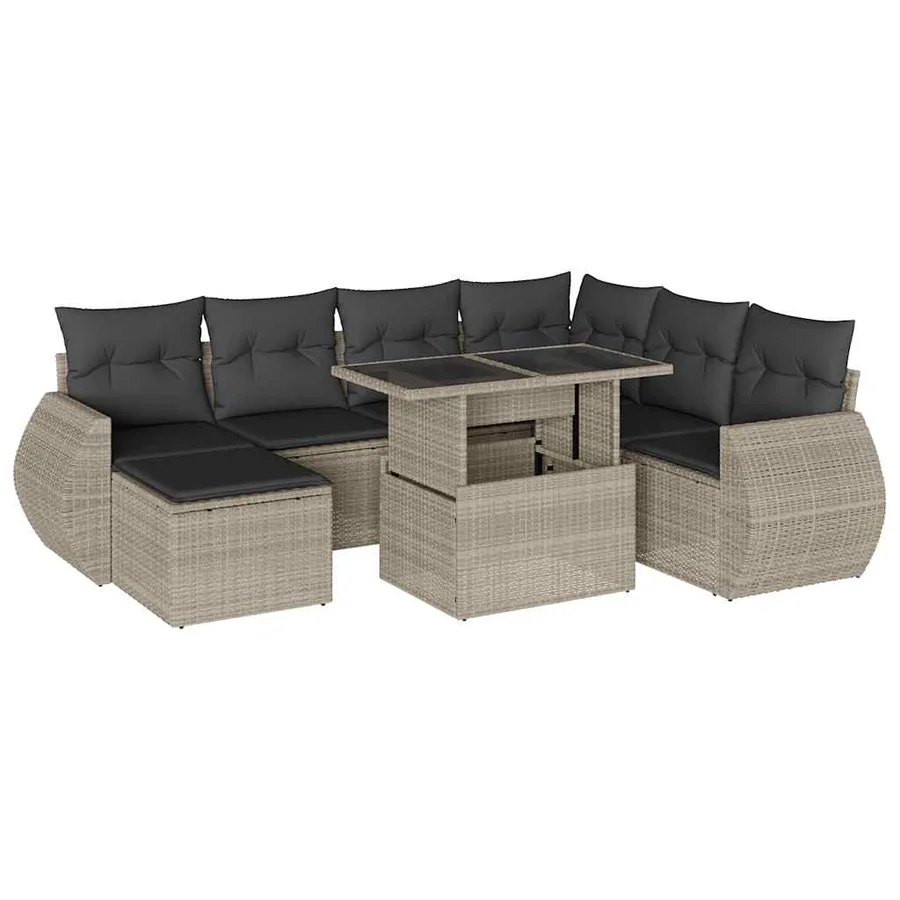 Salon de jardin 8 pcs avec coussins gris clair résine tressée - 2