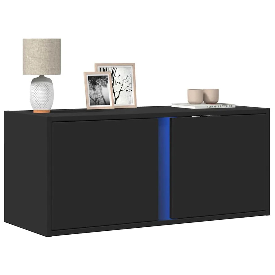 Meuble TV mural avec lumières LED noir 80x31x35 cm