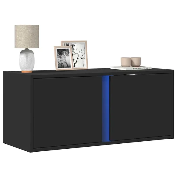 Meuble TV mural avec lumières LED noir 80x31x35 cm