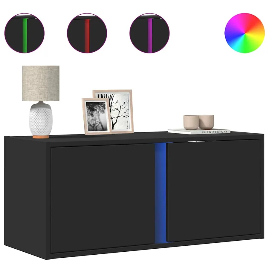 Meuble TV mural avec lumières LED noir 80x31x35 cm - 2