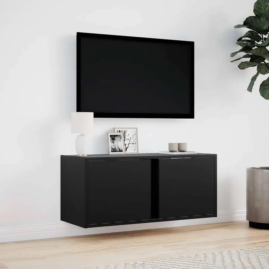 Meuble TV mural avec lumières LED noir 80x31x35 cm - 4