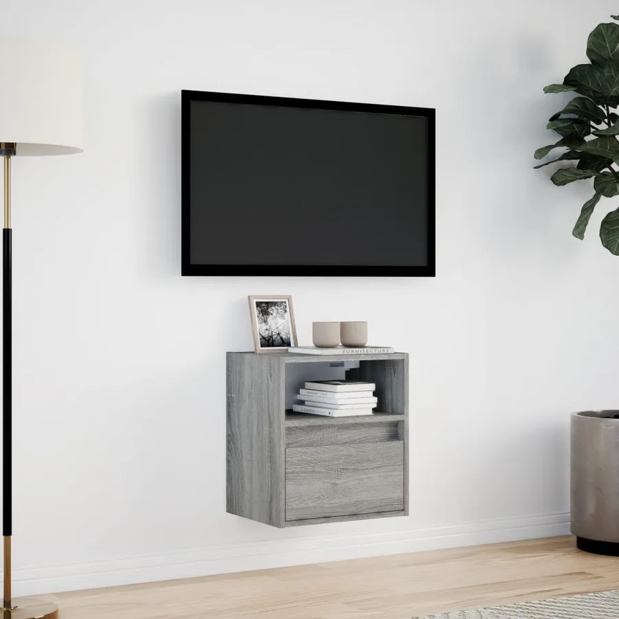 Meuble TV mural avec lumières LED sonoma gris 41x31x45 cm - 4