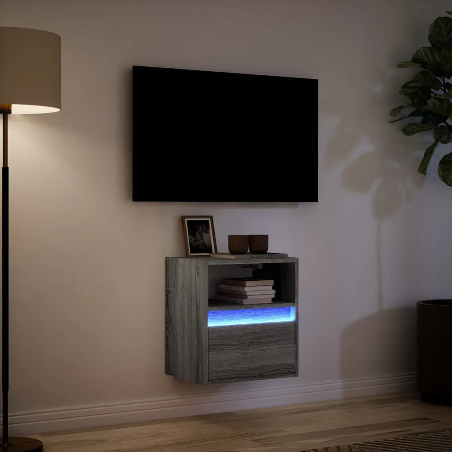 Meuble TV mural avec lumières LED sonoma gris 41x31x45 cm - 5