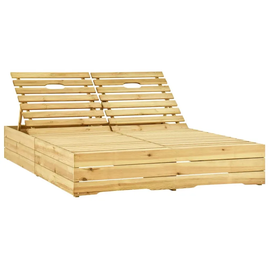 Chaise longue double et coussins crème Bois de pin imprégné - 2