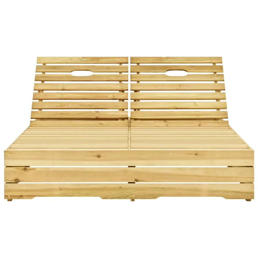 Chaise longue double et coussins crème Bois de pin imprégné - 3