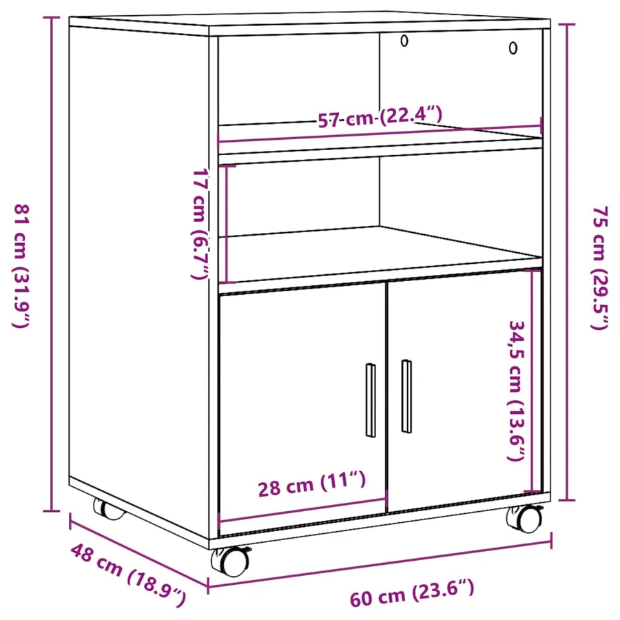Armoire à roulettes blanc 60x48x81 cm bois d’ingénierie - 10