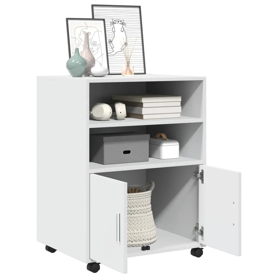 Armoire à roulettes blanc 60x48x81 cm bois d’ingénierie - 3