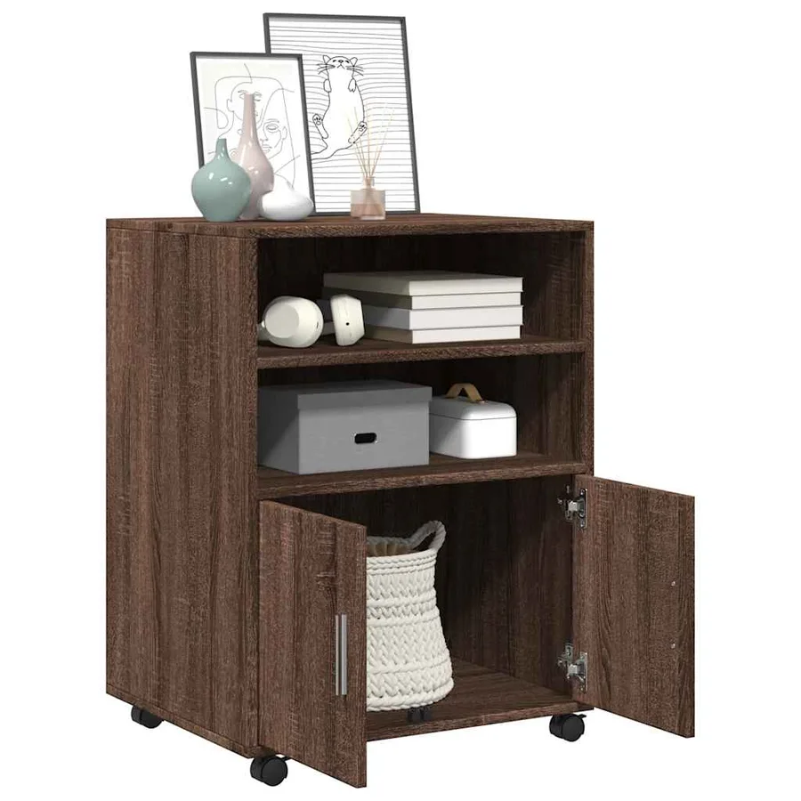 Armoire à roulettes chêne marron 60x48x81 cm bois d'ingénierie - 3