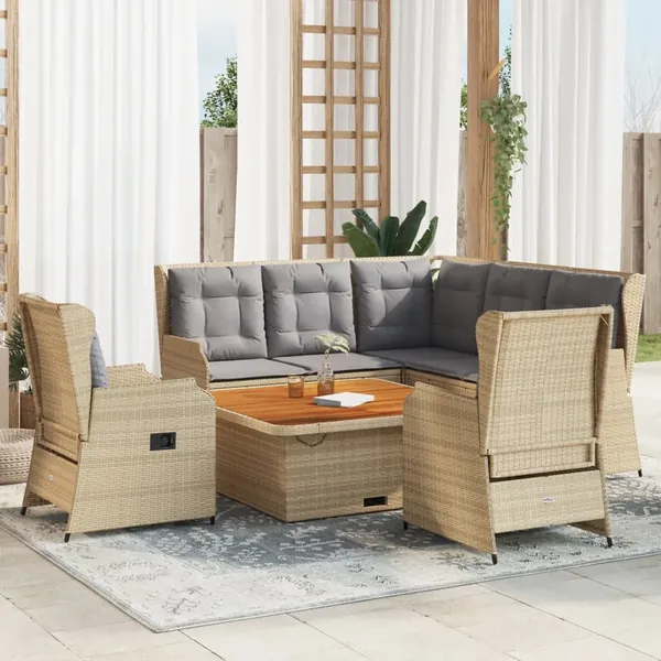 Salon de jardin avec coussins 6 pcs beige résine tressée