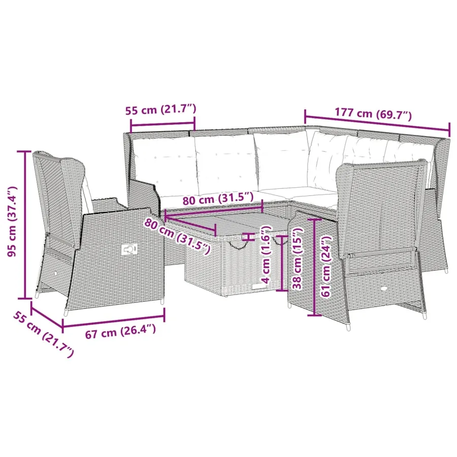 Salon de jardin avec coussins 6 pcs beige résine tressée - 12