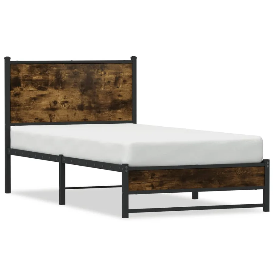 Cadre de lit en métal sans matelas chêne fumé 75x190 cm - 2