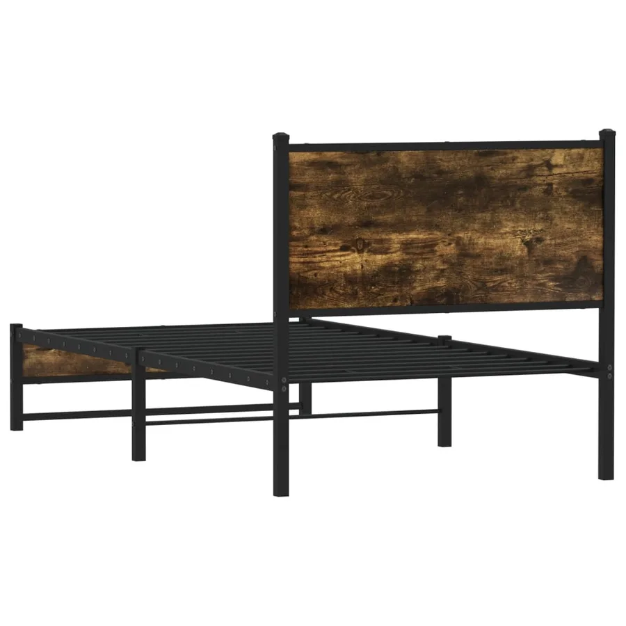Cadre de lit en métal sans matelas chêne fumé 75x190 cm - 7