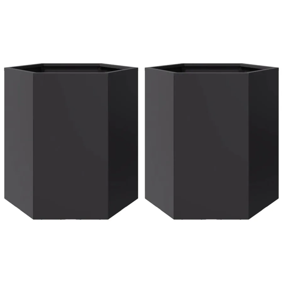 Jardinières 2 pcs noir hexagone 46x40x45 cm acier - 2