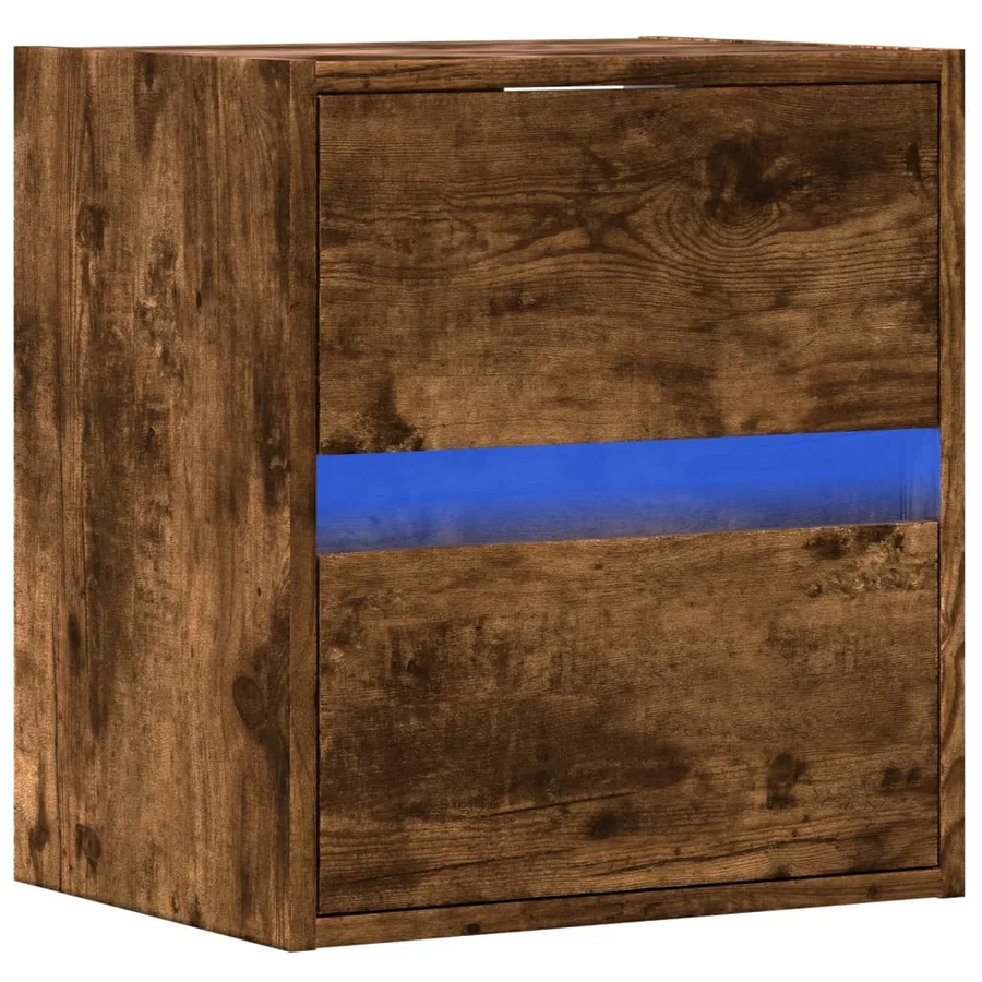 Meuble TV mural avec lumières LED chêne fumé 41x31x45 cm - 3