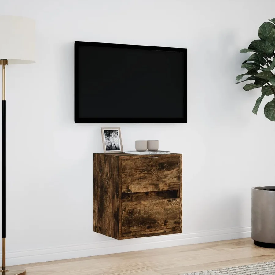 Meuble TV mural avec lumières LED chêne fumé 41x31x45 cm - 4