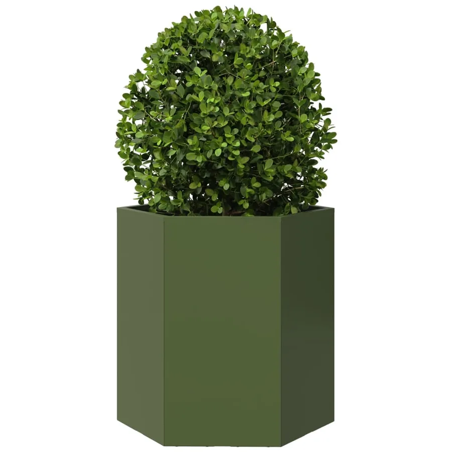 Jardinière vert olive hexagone 46x40x45 cm acier - 3