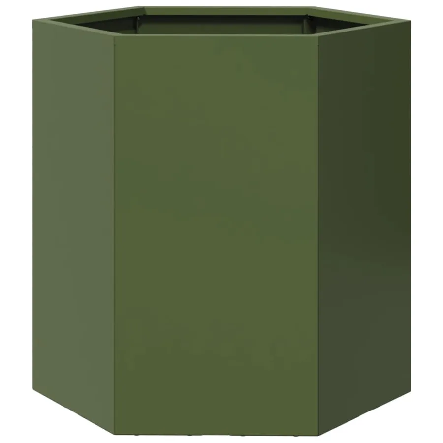 Jardinière vert olive hexagone 46x40x45 cm acier - 6
