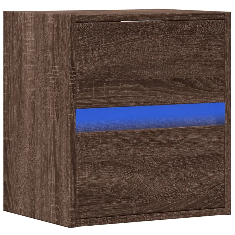Table de chevet murale avec lumières LED chêne marron - 5