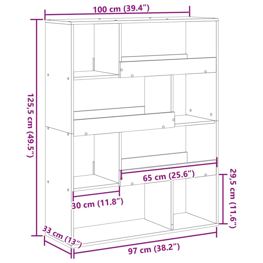 Bibliothèque sonoma gris 100x33x125,5 cm bois d'ingénierie - 9