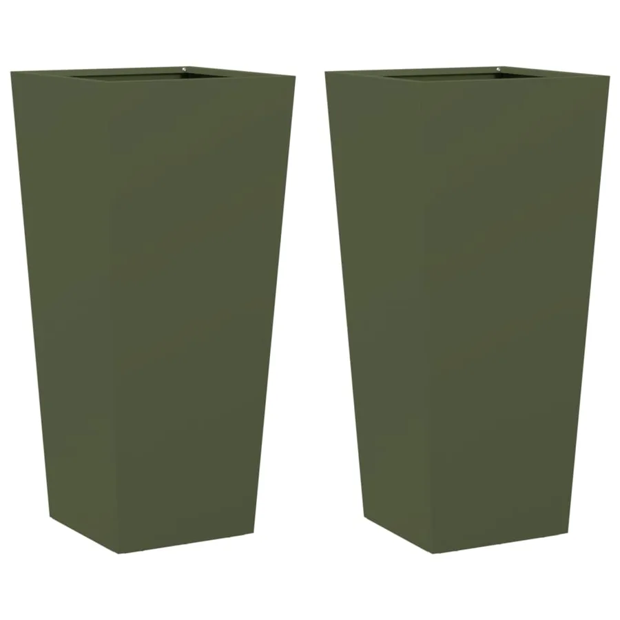 Jardinières 2 pcs vert olive 35x35x75 cm acier - 2