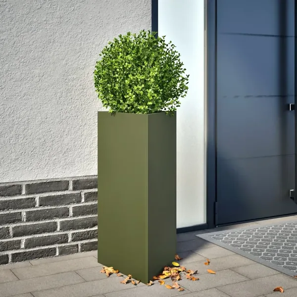 Jardinière vert olive triangulaire 40x34,5x75 cm acier