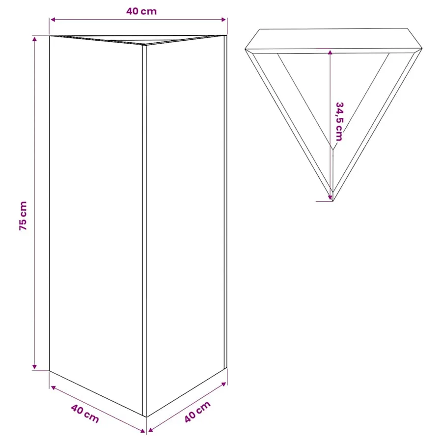 Jardinière vert olive triangulaire 40x34,5x75 cm acier - 10